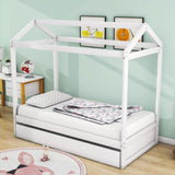 Wooden Kids Twin House Bed with Twin Trundle Bed