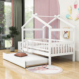 Wooden Twin House Bed with Twin Trundle for Kids, Toddler