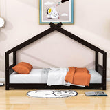 Wooden Twin Low House Bed Frame for Toddler, Kids