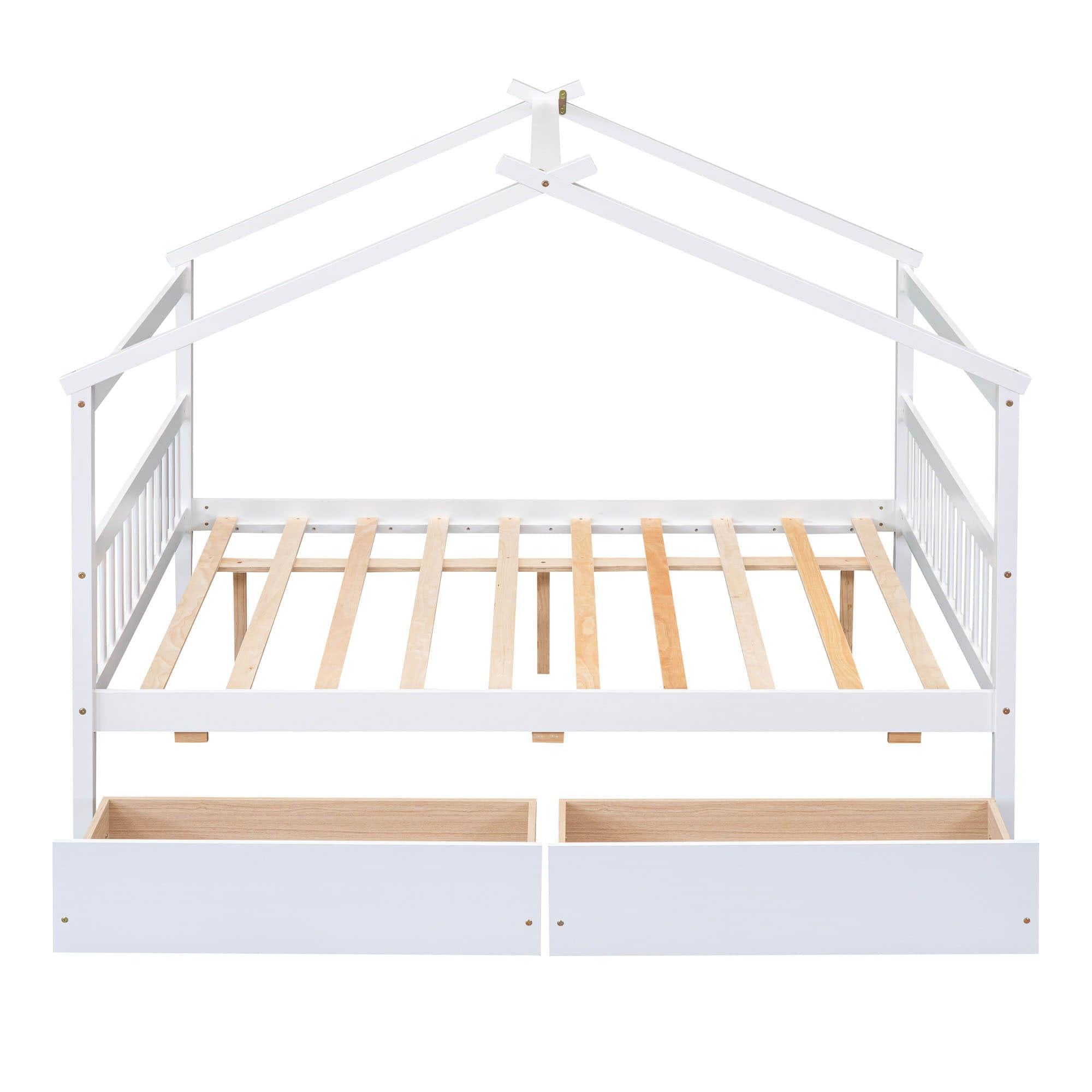 Wooden Full Size House Bed with Storage Drawers for Kids