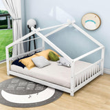 Wooden Full Size Low House Bed Frame for Toddler, Kids