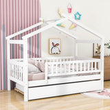 Wooden Twin House Bed with Twin Trundle for Kids, Toddler