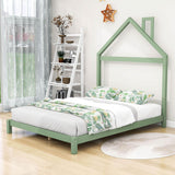 Low Full Size Wooden Toddler Bed with House-Shaped Headboard