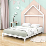 Low Full Size Wooden Toddler Bed with House-Shaped Headboard