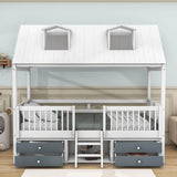 Low Twin Size Loft House Bed with Storage for Kids, Toddler - [Wooden]