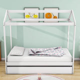 Wooden Kids Twin House Bed with Twin Trundle Bed