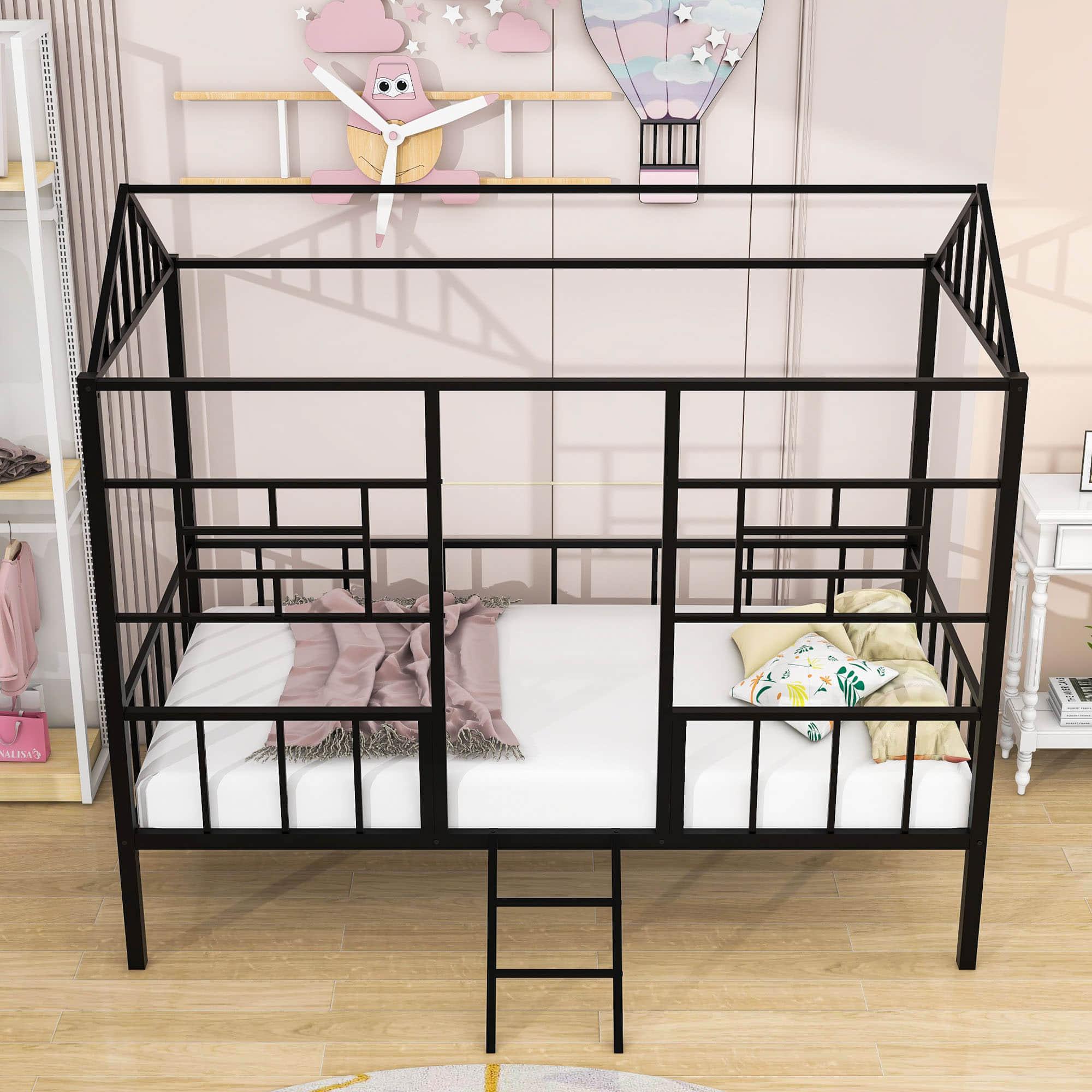 Metal Twin Low House Bed Frame for Kids, Toddler