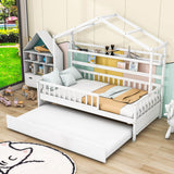 Wood Twin Size Low House Bed Frame with Storage and Twin Trundle Bed