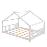 Wooden Full Size Low House Bed Frame for Toddler, Kids