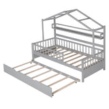 Wood Twin Size Low House Bed Frame with Storage and Twin Trundle Bed