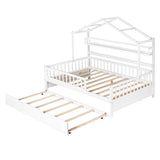 Wood Full Size Low House Bed Frame with Storage and Twin Trundle Bed