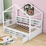 Wood Twin Size House Storage Bed Frame with Shelves and Mini-Cabinet