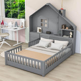 Smart Full Floor House Bed Frame with Storage Headboard and Sockets