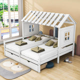 Double Twin House Platform Bed with Storage for 2 Kids to Share