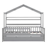 Wood Twin Size Low House Bed Frame with Storage and Twin Trundle Bed