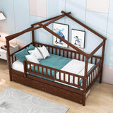 Twin Size Wood House Toddler Bed Frame with Rails and Storage