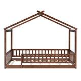 Twin Wood House Kids Toddler Floor Bed with Rails