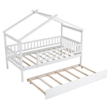 Wooden Twin House Bed with Twin Trundle for Kids, Toddler