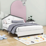 Full Size Wood Platform Bed with House-Shaped Headboard for Girls