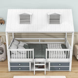 Low Twin Size Loft House Bed with Storage for Kids, Toddler - [Wooden]