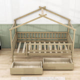 Twin Size Wood House Toddler Bed Frame with Rails and Storage