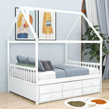 Full Size Kids Wooden House Bed Frame with Trundle and Storage