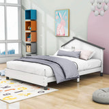 Full Size Wood Platform Bed with House-Shaped Headboard for Girls