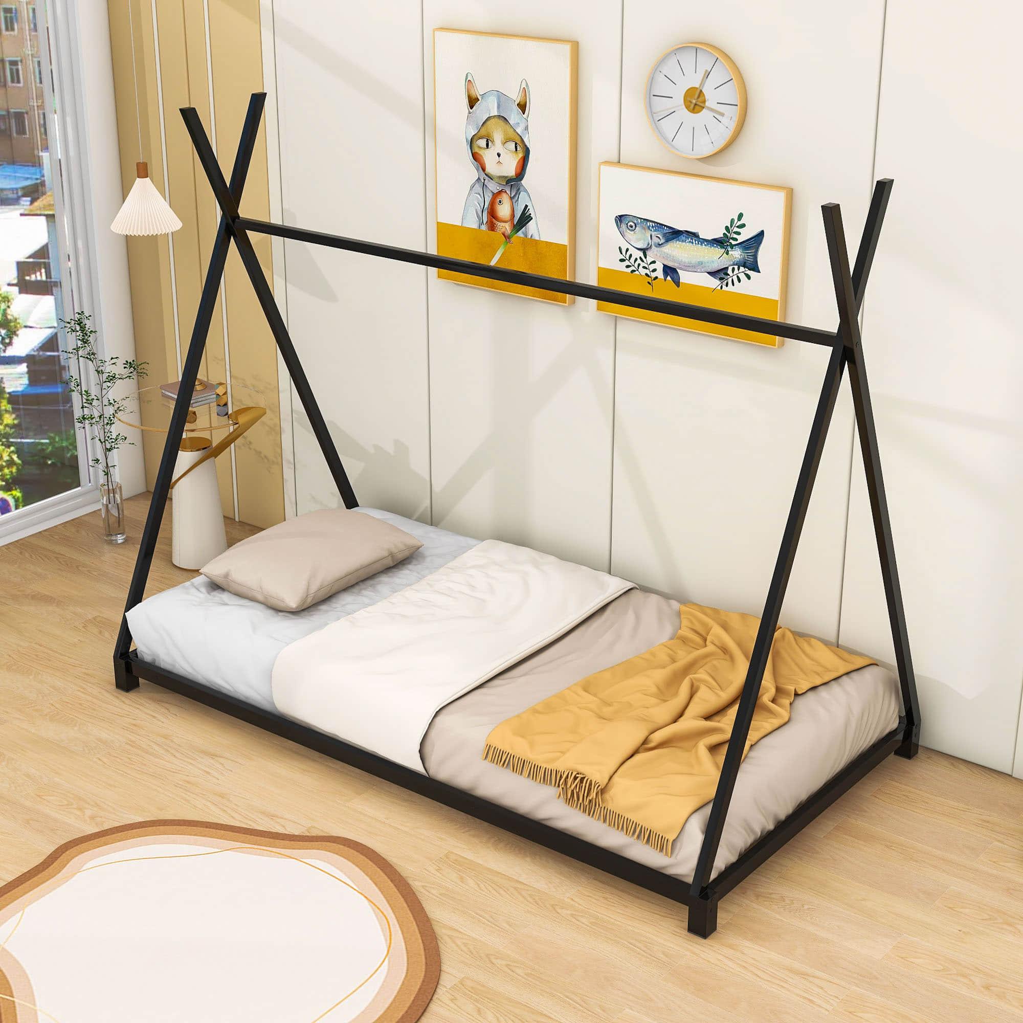 Metal Teepee-Shaped Montessori Bed Frame for Kids, Toddler - [Low to Floor]