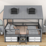 Low Twin Size Loft House Bed with Storage for Kids, Toddler - [Wooden]