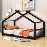 Wooden Twin Low House Bed Frame for Toddler, Kids