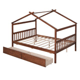 Wooden Full Size House Bed with Storage Drawers for Kids