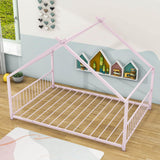 Full Size Metal House Floor Bed for Toddler, Kids