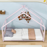 Twin Size Metal House Floor Bed for Toddler, Kids