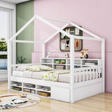 Wood Twin Size House Storage Bed Frame with Shelves and Mini-Cabinet