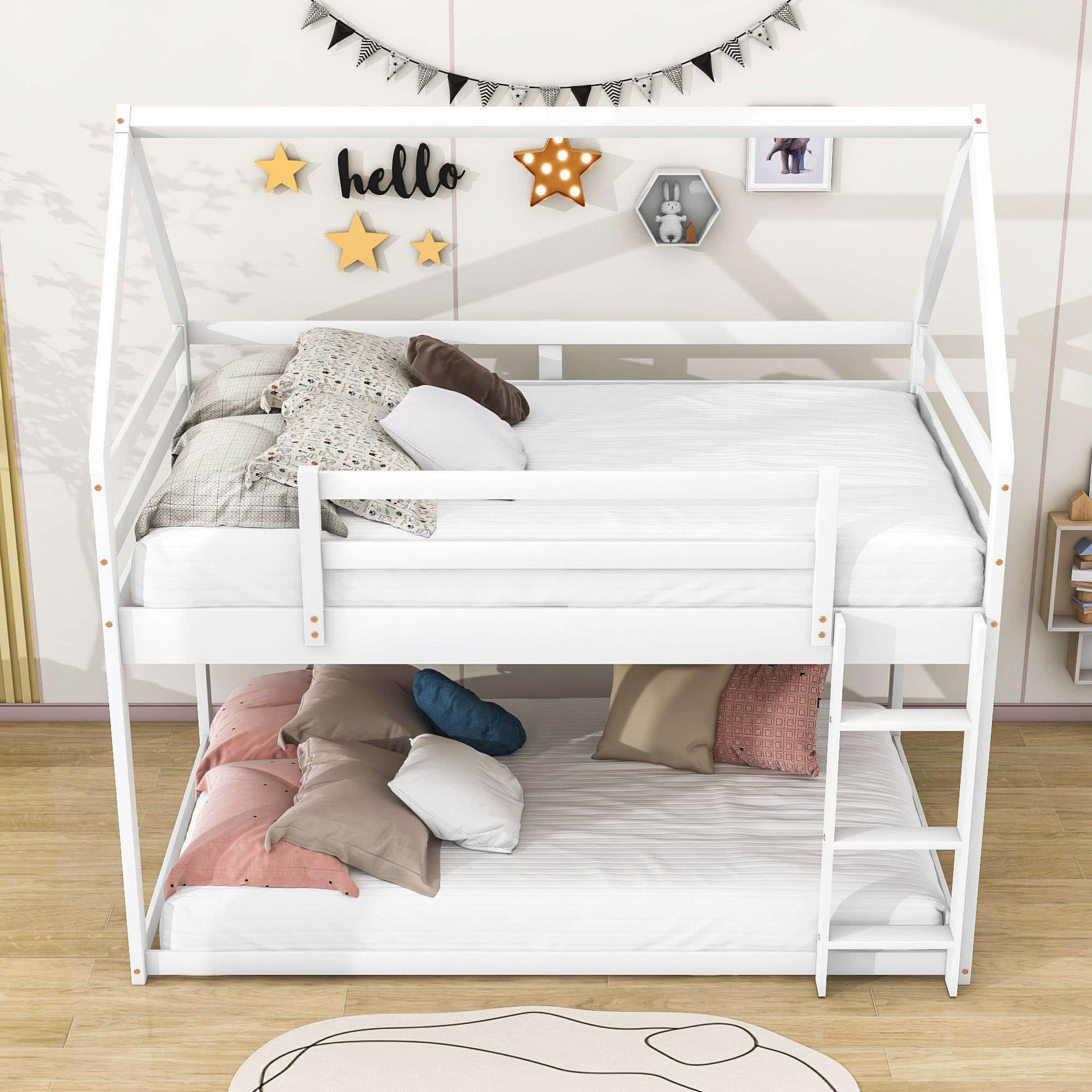 Montessori Wood House Twin over Twin Loft Bunk Bed for Kids, Toddler - [Low]