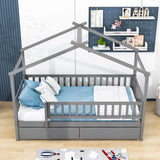 Twin Size Wood House Toddler Bed Frame with Rails and Storage