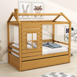 Kids Twin House Bed with Twin Trundle Bed and Rails