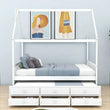 Full Size Kids Wooden House Bed Frame with Trundle and Storage