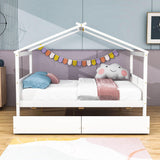 Wooden Full Size House Bed with Storage Drawers for Kids