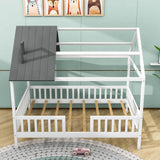 Full Wooden Kids Low Montessori Farmhouse Bed Frame with Rails