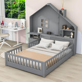 Smart Full Floor House Bed Frame with Storage Headboard and Sockets