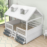 Low Full Size Loft House Bed with Storage for Kids, Toddler - [Wooden]