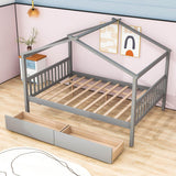 Wooden Full Size House Bed with Storage Drawers for Kids