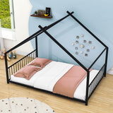 Full Size Metal House Floor Bed for Toddler, Kids