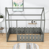 Twin Toddler Floor House Bed Frame with Rails - [Without Slats]