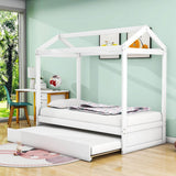 Wooden Kids Twin House Bed with Twin Trundle Bed