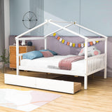 Wooden Full Size House Bed with Storage Drawers for Kids