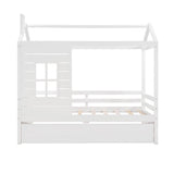 Kids Twin House Bed with Twin Trundle Bed and Rails