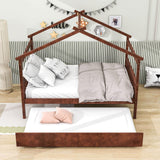 Full Size Wooden House Bed with Twin Trundle Bed and Headboard