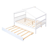 Full Size Wooden House Bed with Twin Trundle Bed and Headboard